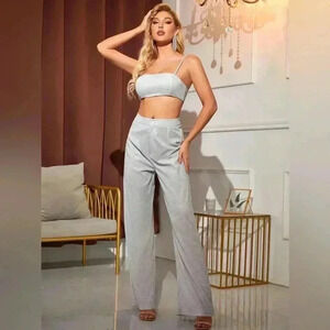 Crop Metallic Cami Top And Pants Set SZ Medium NWT
